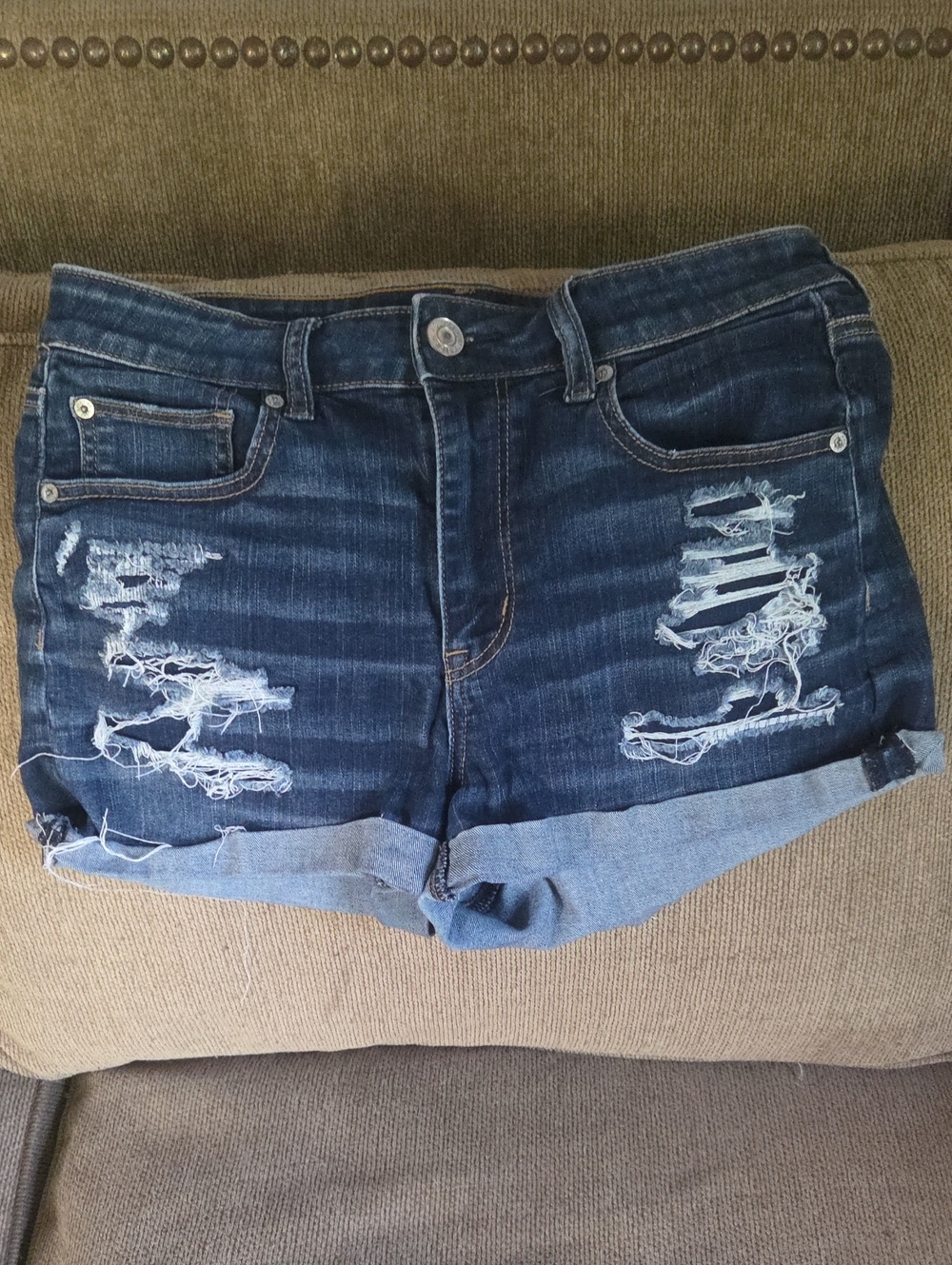 American Eagle Dark Blue With Stretch!! Distressed Women's Denim Shorts Size 10